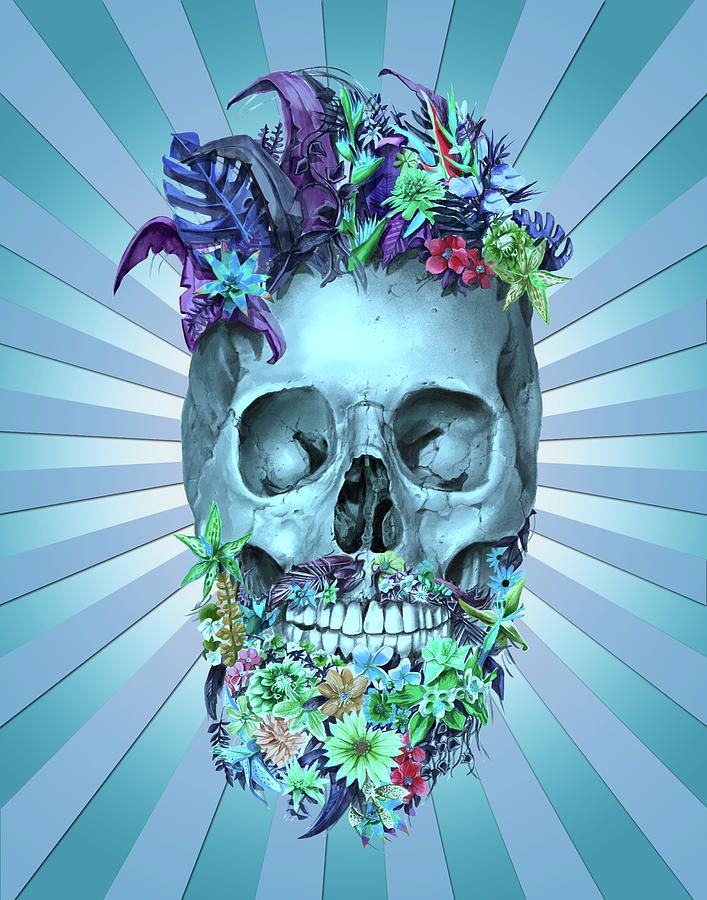 Floral Beard Skull 2 Painting by Bekim M