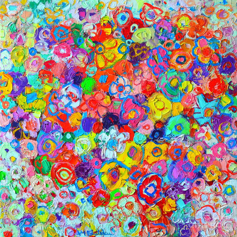 Floral Celebration - Abstract Flowers Original Oil Painting Painting by Ana Maria Edulescu