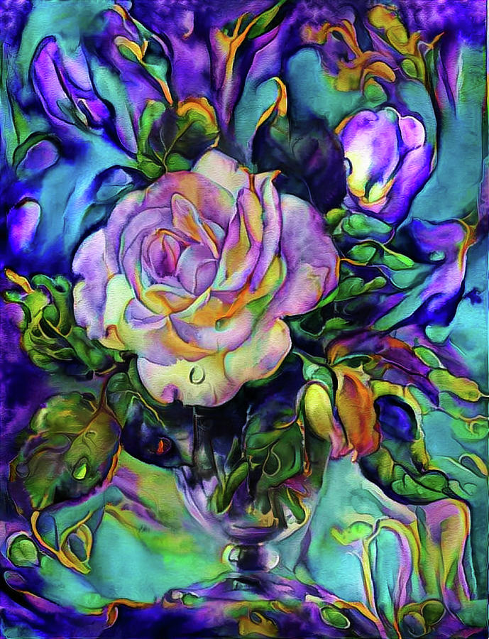 Floral composition with a white Rose Mixed Media by Lilia D
