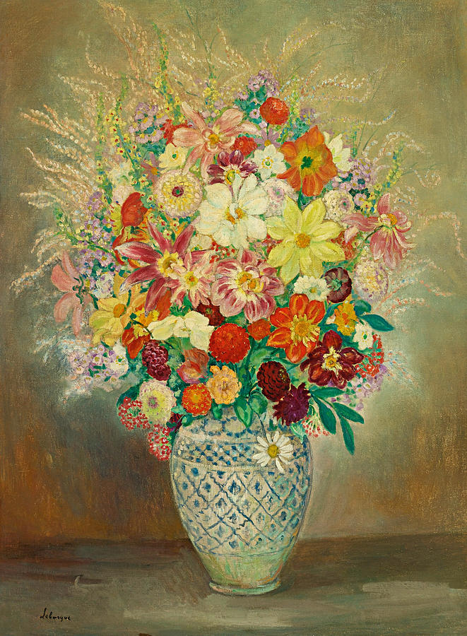 Floral Composition with Dahlias Painting by Henri Lebasque - Fine Art ...