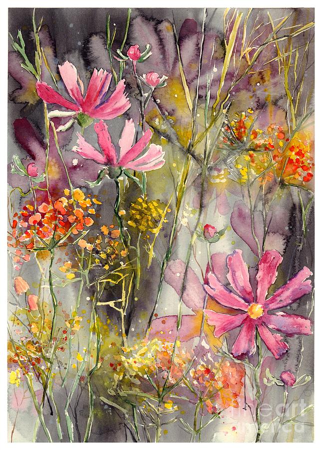 Pink Painting - Floral cosmos by Suzann Sines Pink Painting - Floral cosmos by Suzann Sines