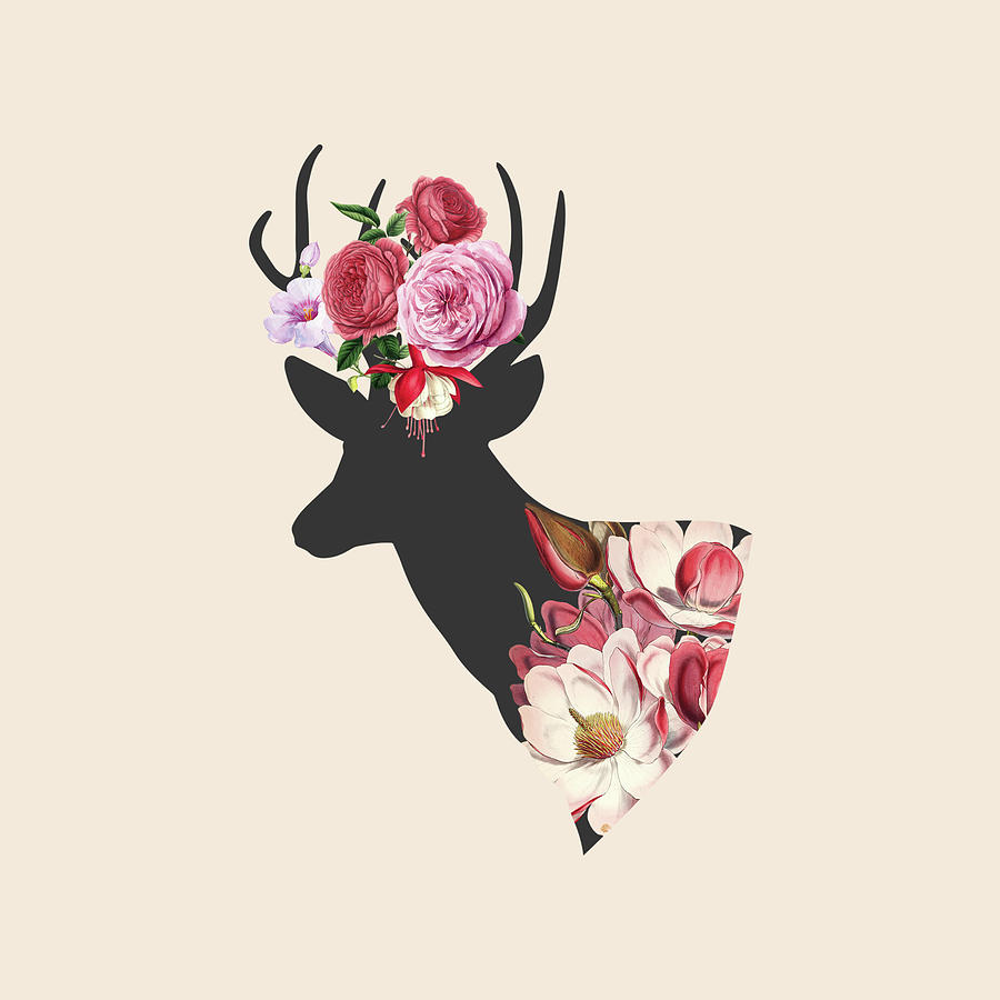 Floral Deer On Peach Digital Art
