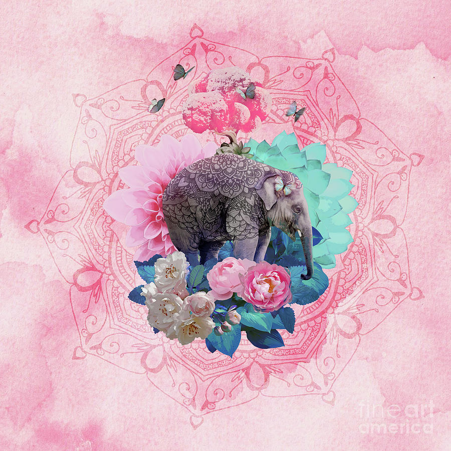 Elephant Digital Art - Floral Elephant by Donika Nikova Elephant Digital Art - Floral Elephant by Donika Nikova