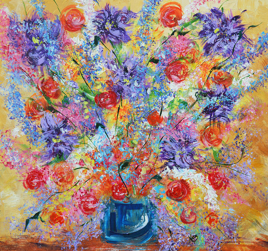 Still Life Flowers Painting- Abstract Floral Art Painting by Kathy Symonds