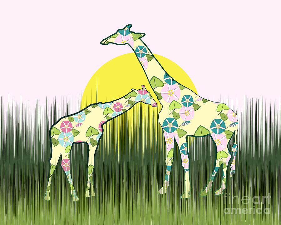 Floral Giraffes on the Savanna Digital Art by MM Anderson