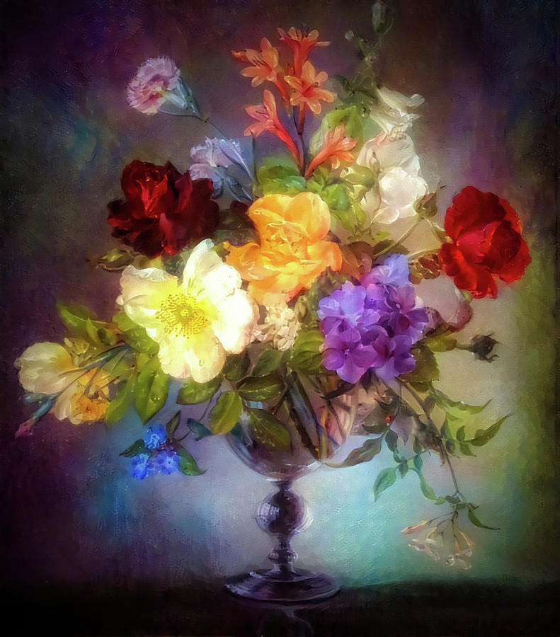 Floral glowing composition Mixed Media by Lilia S