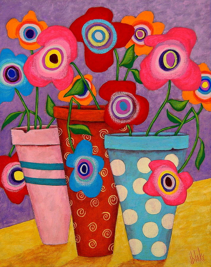 Modern Folk Art Flowers Painting - Floral Happiness by John Blake