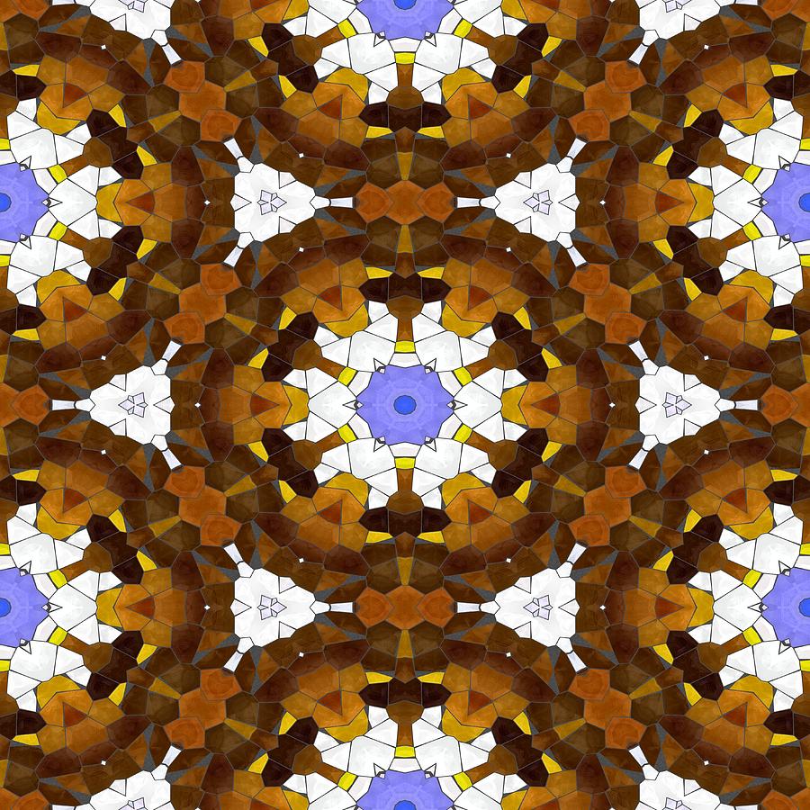 Floral kaleidoscope seamless pattern in soft violet white and golden ...