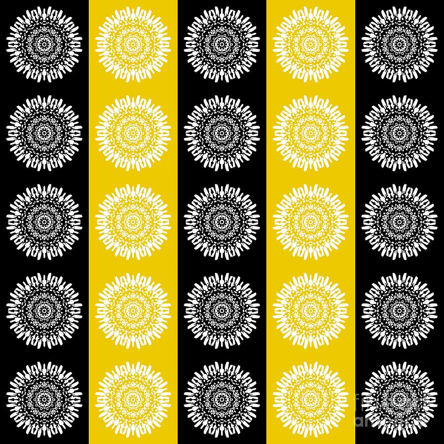 Floral Medallion Pattern in Black and Yellow Digital Art by Patricia Strand