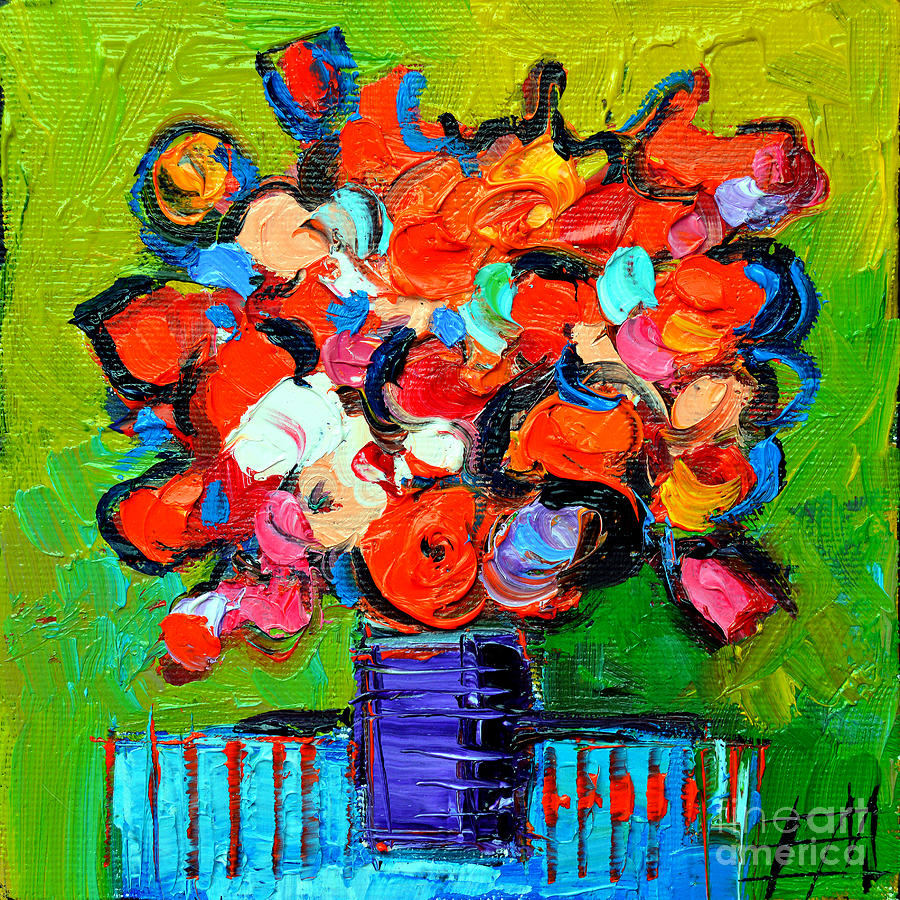 Floral Miniature - Abstract 0315 Painting by Mona Edulesco