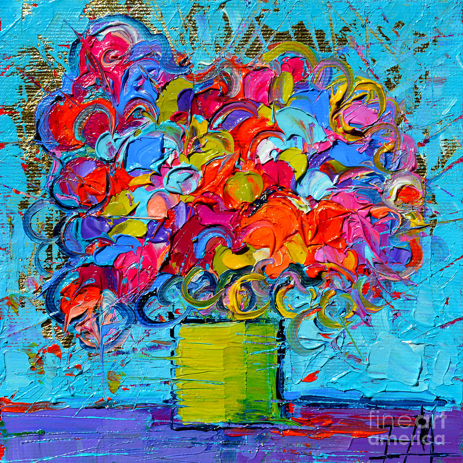 Abstract Painting - Floral Miniature - Abstract 0415 by Mona Edulesco