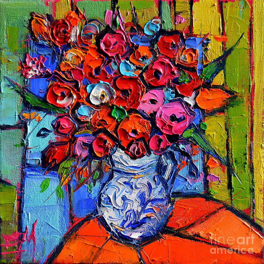 Abstract Painting - Floral Miniature - Abstract 0715 - Colorful Bouquet by Mona Edulesco