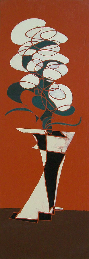 Abstract Painting - Floral on Red by John Gibbs