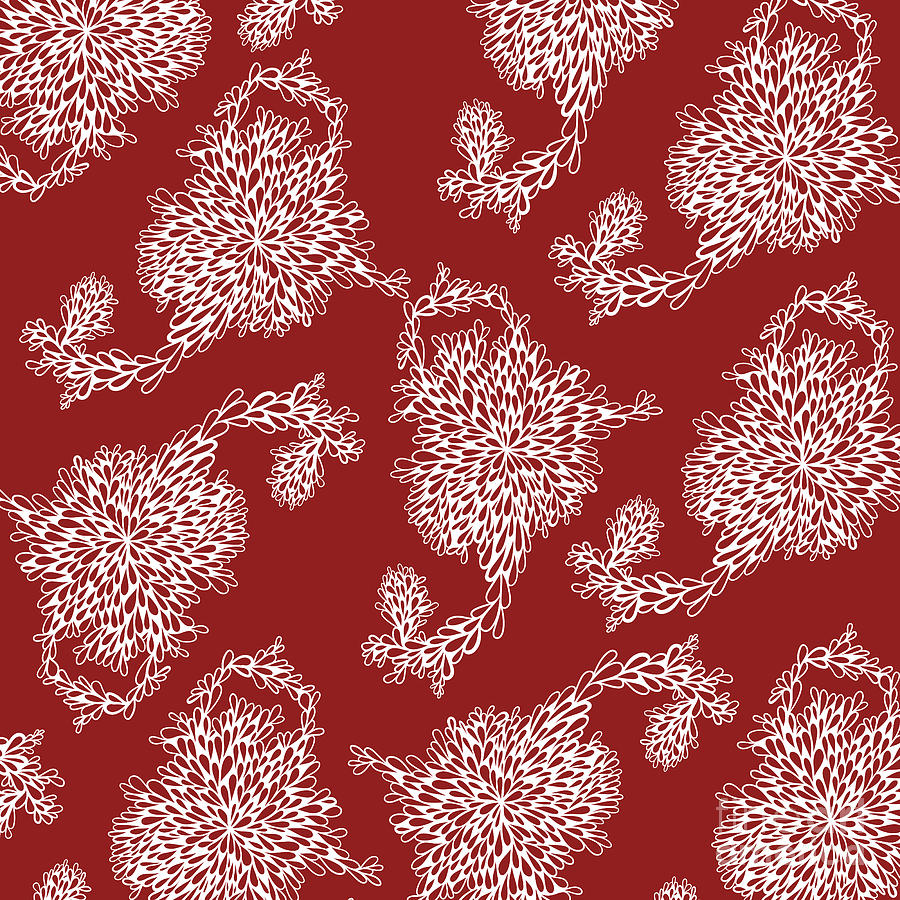 Floral Pattern In Red Digital Art by HD Connelly