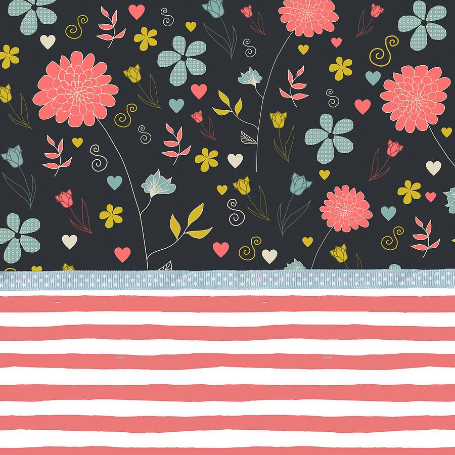 Floral Pattern With Bold Salmon Stripes Painting
