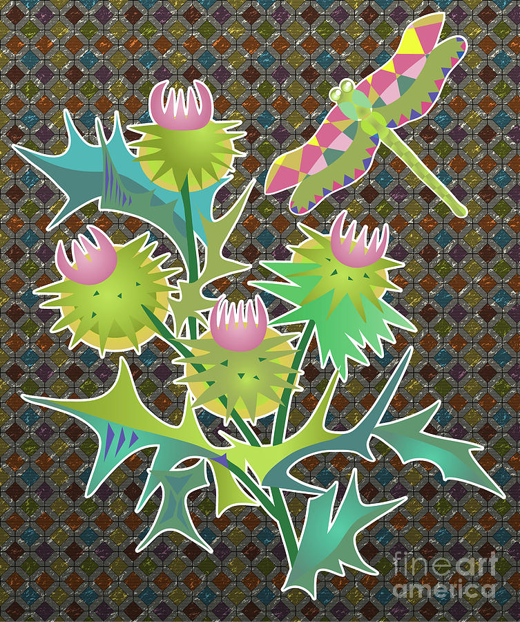  Floral Pattern With Thistle Digital Art by Ariadna De Raadt