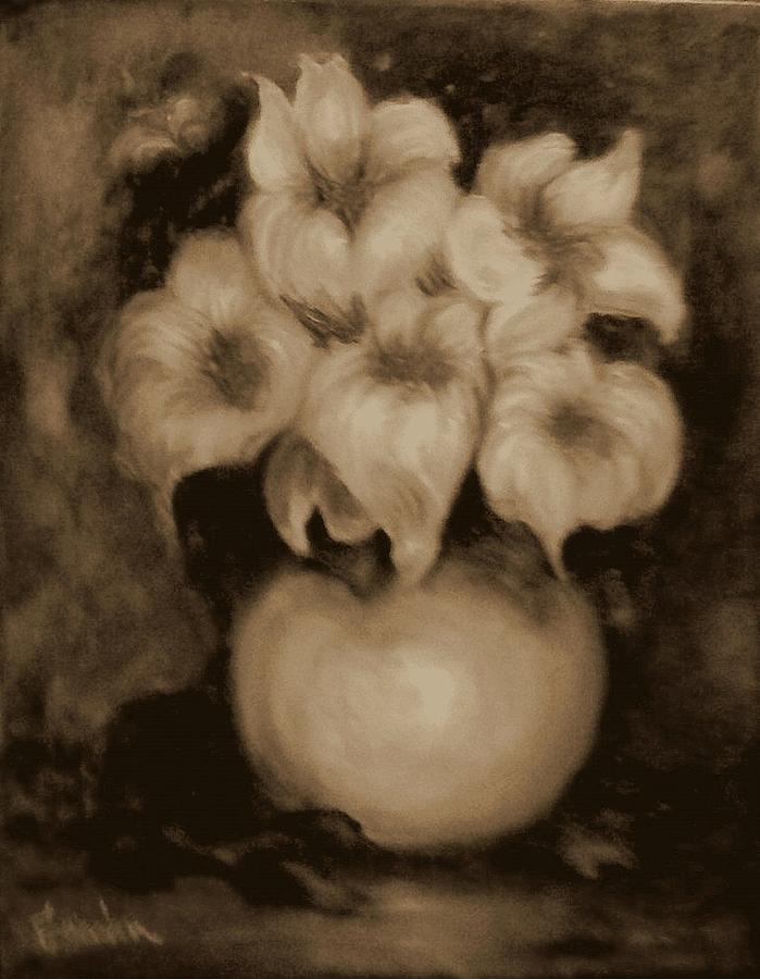 Floral Puffs in Brown Painting by Jordana Sands