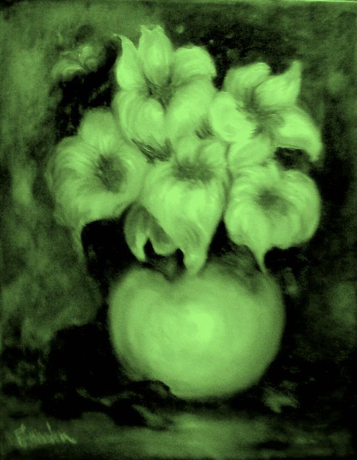 Floral Puffs in Green Painting by Jordana Sands