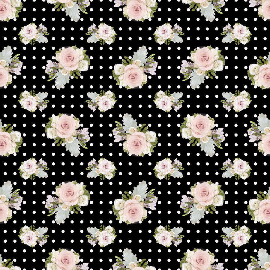 Rose Painting - Floral Rose Cluster w Dot Bedding Home Decor Art by Audrey Jeanne Roberts