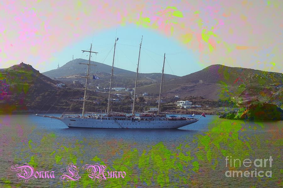 Floral Ship Scene Greece Digital Art by Donna L Munro