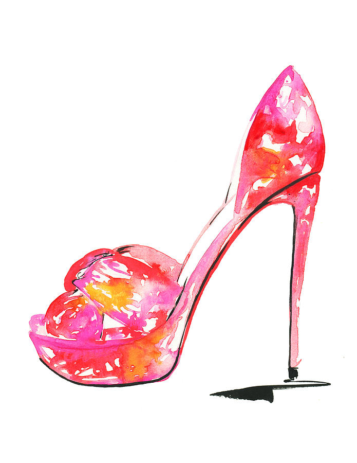 Louboutin Painting - Floral Shoe, Watercolor Fashion illustration  by Koma Art
