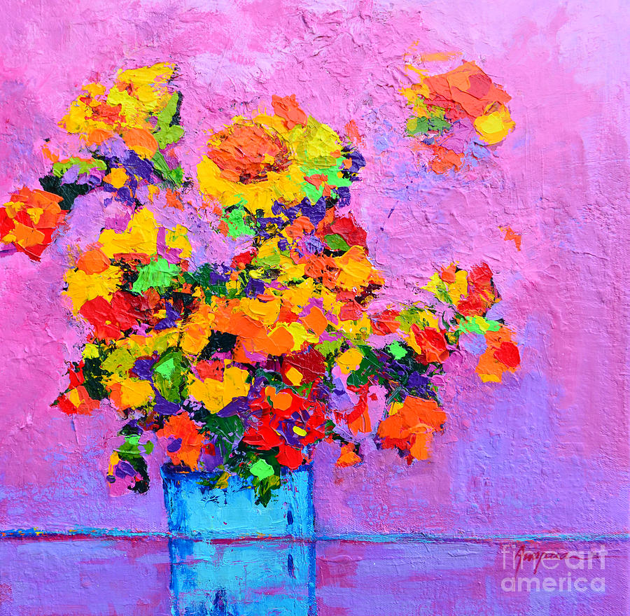 Floral Still Life - Flowers in a vase Modern Impressionist palette knife artwork Painting by Patricia Awapara