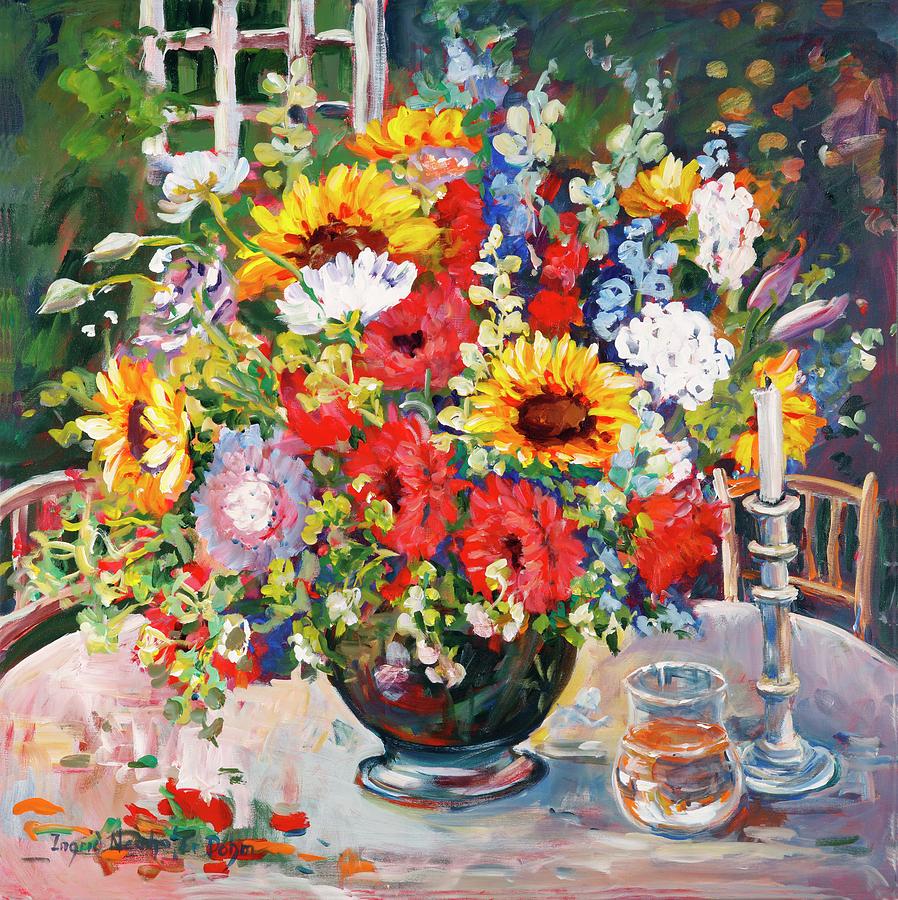 Floral Still Life with Candlestick Painting by Ingrid Dohm