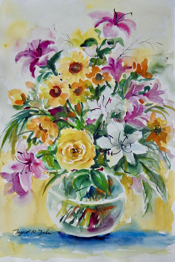 Floral Still Life Yellow Rose Painting by Ingrid Dohm