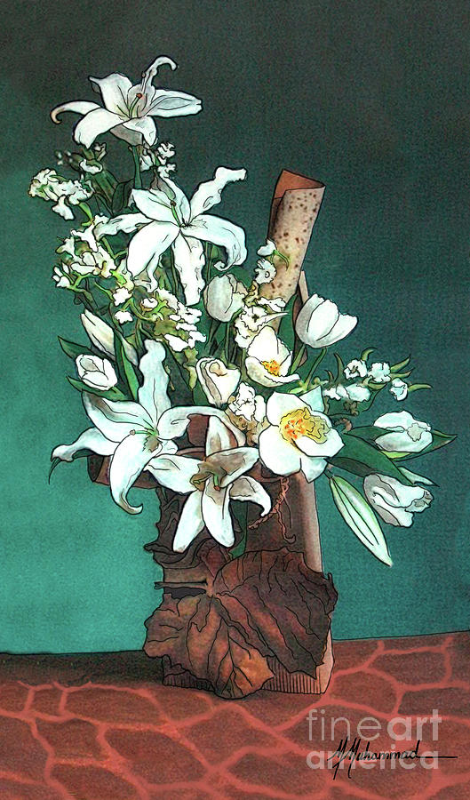 Lilies Painting - Floral White Lilies by Marcella Muhammad Lilies Painting - Floral White Lilies by Marcella Muhammad