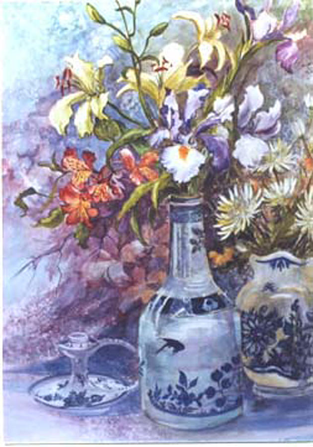 Floral with Delft Ware Painting by Lois Mountz