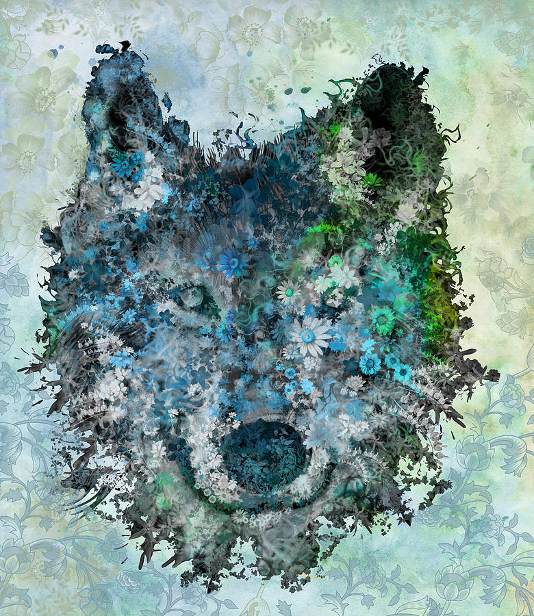 Floral Wolf 2 Painting by Bekim M