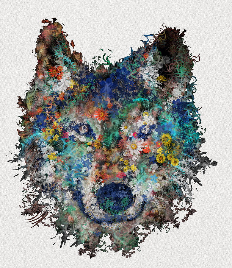 Floral Wolf Painting by Bekim M