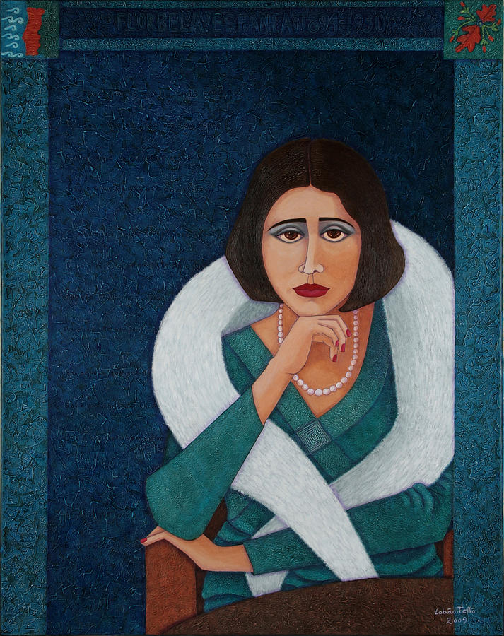 Portrait Painting - Florbela Espanca - There is a spring in every life  by Madalena Lobao-Tello