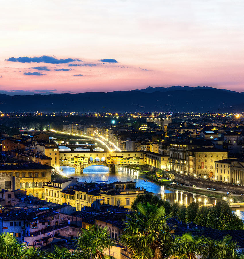 Florence at dusk Triptych 1 - Ponte Vecchio Photograph by Weston Westmoreland