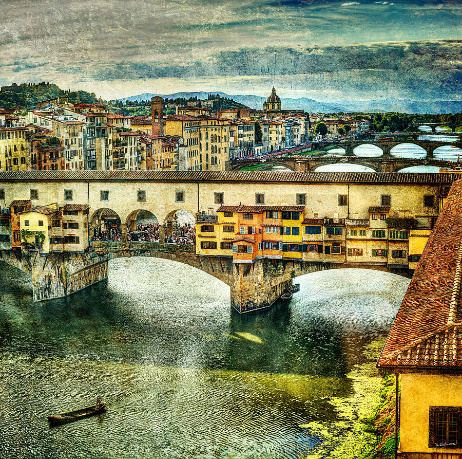 Florence - bridges behind Ponte Vecchio - vintage version Photograph by Weston Westmoreland