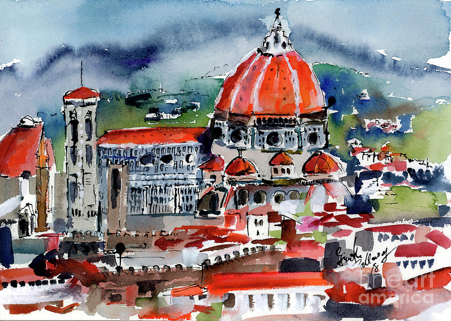 Florence Cathedral Watercolor Painting by Ginette Callaway