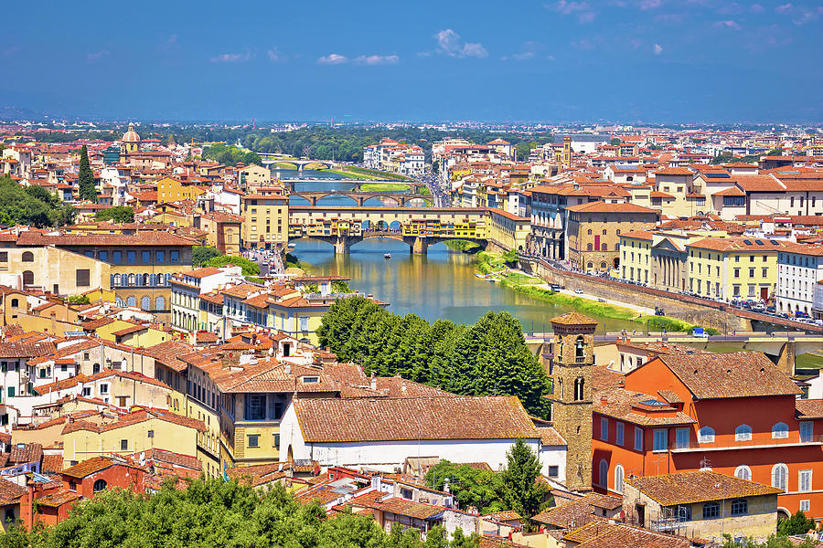 Florence City Arno River And Ponte Vecchio Aerial View Photograph