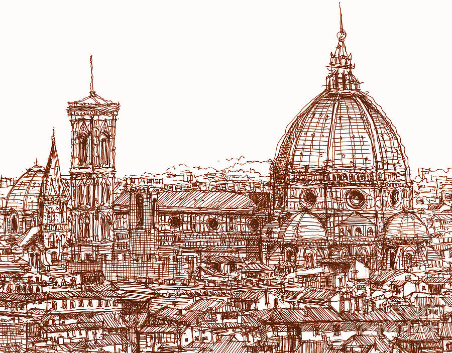 Architecture Drawing - Florence Duomo in red by Adendorff Design