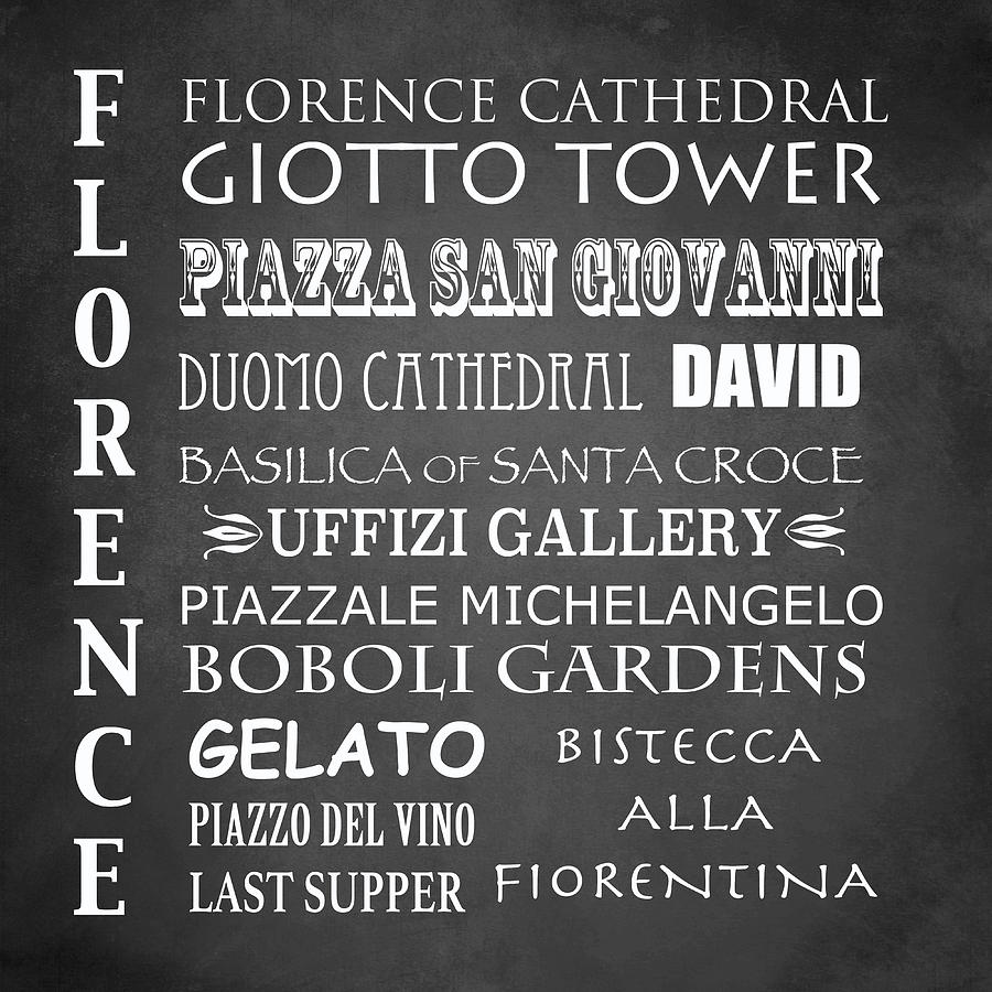 Typography Digital Art - Florence Famous Landmarks by Patricia Lintner