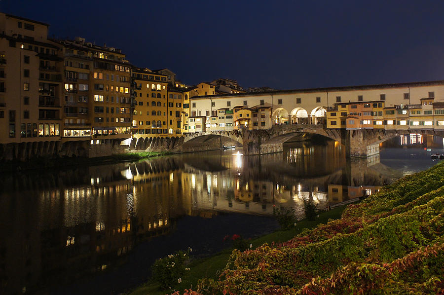 Florence Italy Night Magic - A Glamorous Evening at Ponte Vecchio Photograph by Georgia Mizuleva