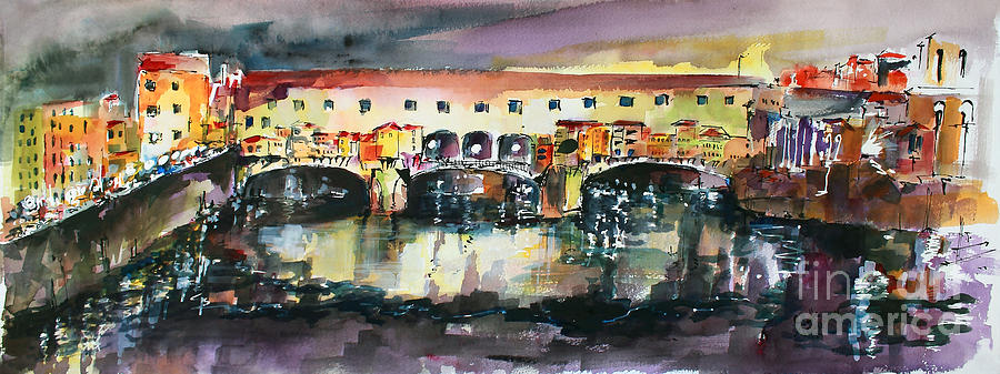 Florence Italy Ponte Vecchio  Painting by Ginette Callaway