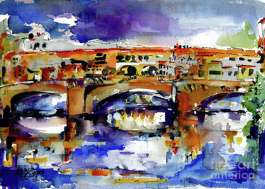 Florence Italy Ponte Vecchio Watercolor Painting by Ginette Callaway