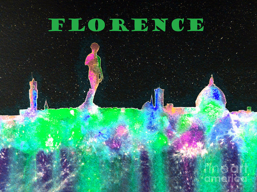 Florence Italy Skyline - Green Banner Painting by Bill Holkham
