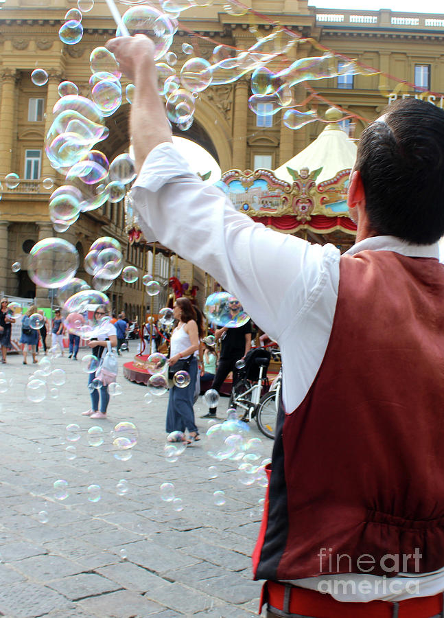 Florence Italy Street Performer making bubbles Photograph by Adam Long