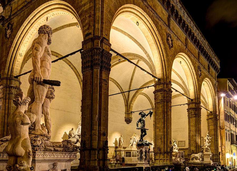 Florence - night at the Loggia Photograph by Weston Westmoreland