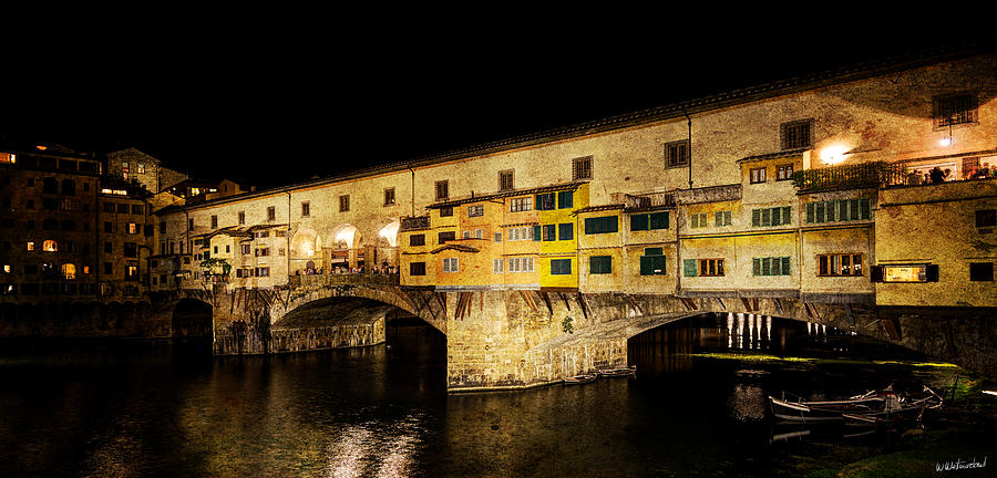 Florence - Ponte Vecchio at night - east side - vintage version Photograph by Weston Westmoreland