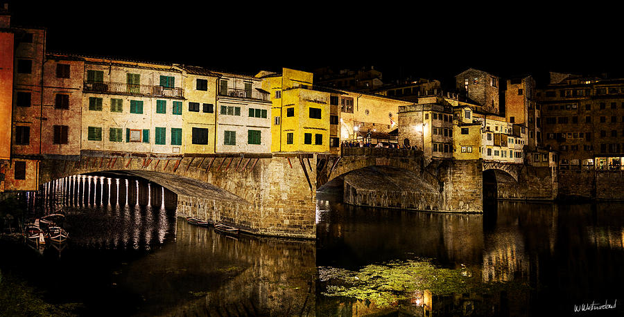 Florence - Ponte Vecchio at night - west side - vintage version Photograph by Weston Westmoreland
