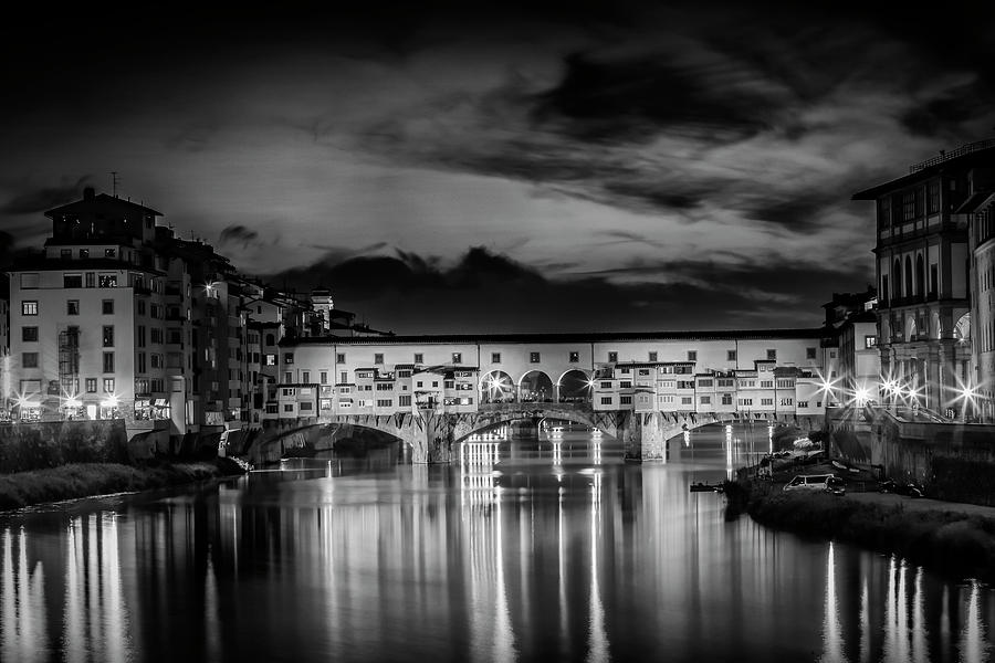 Architecture Photograph - FLORENCE Ponte Vecchio at Sunset Monochrome by Melanie Viola