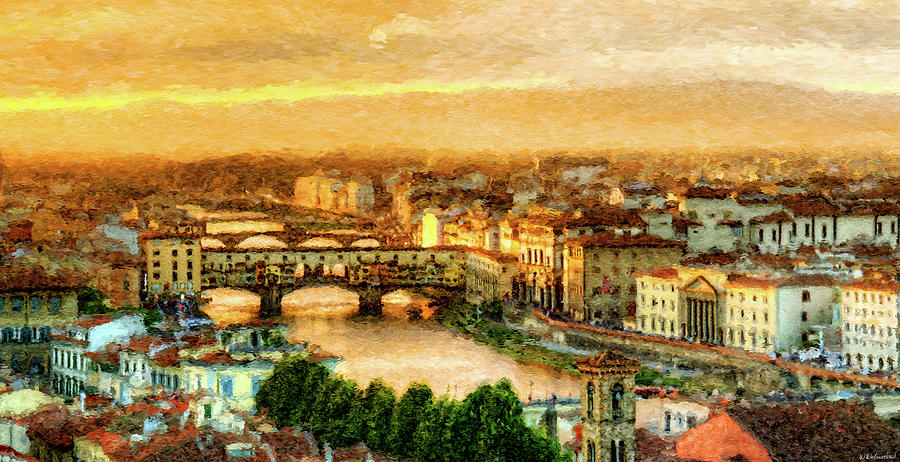 Florence - Ponte Vecchio at Sunset Digital Art by Weston Westmoreland