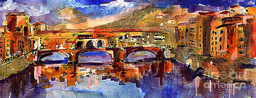 Florence Ponte Vecchio Merchant Bridge Painting by Ginette Callaway